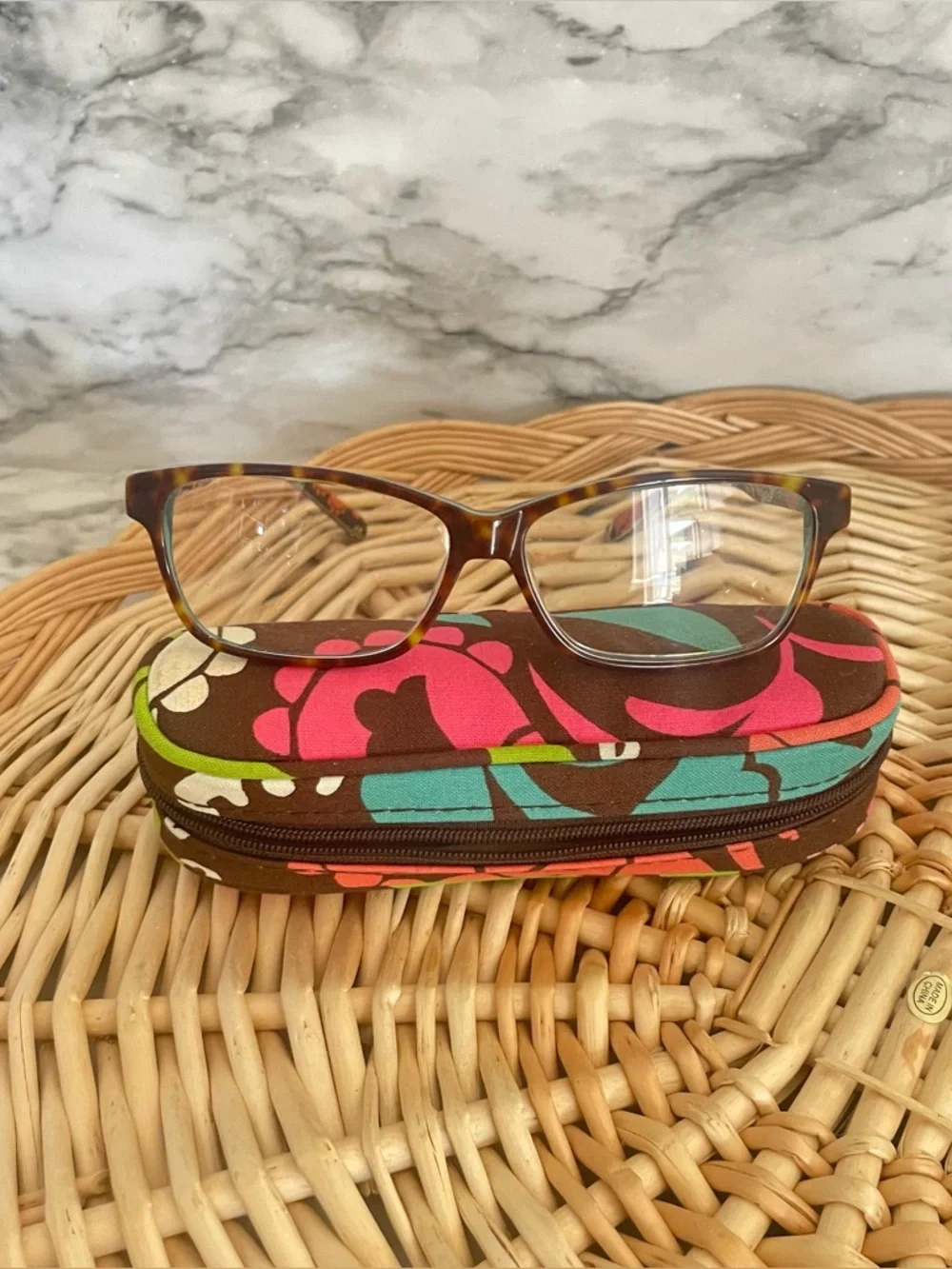 Vera Bradley Floral interior Tortoise exterior Prescription Glasses & case NWOT